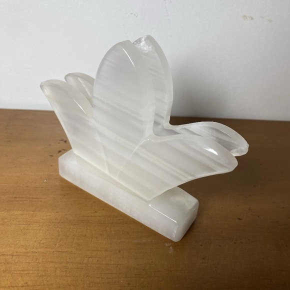 Lotus Letter Holder Onyx Marble Alabaster White Stone Hand Carved Office Vintage - Picture 2 of 5